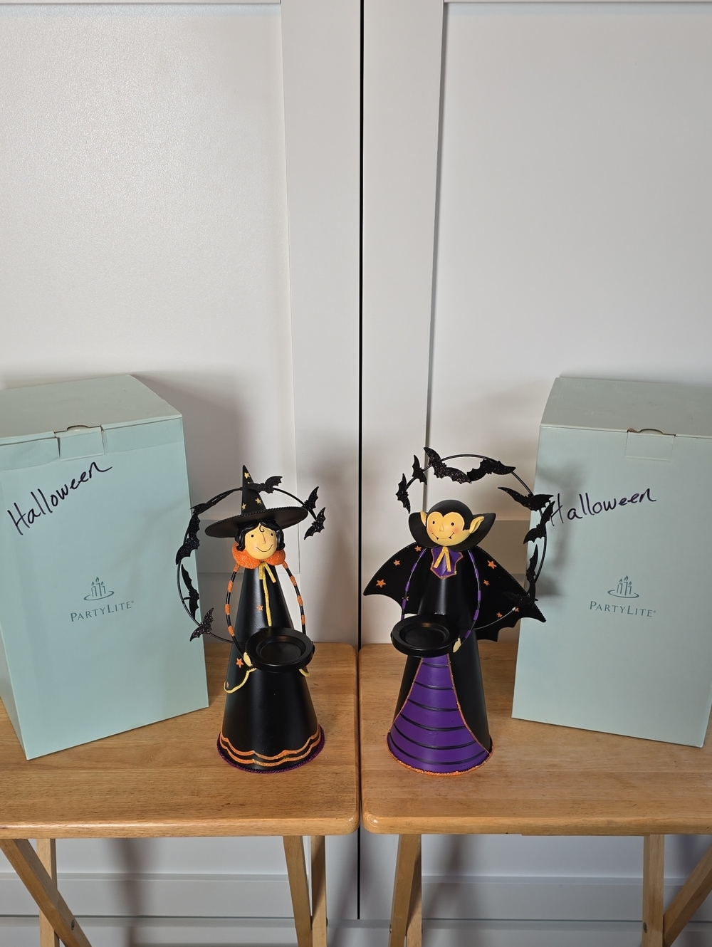 PartyLite Halloween Witch and Vampire Candle Holders - Black, Orange, Purple